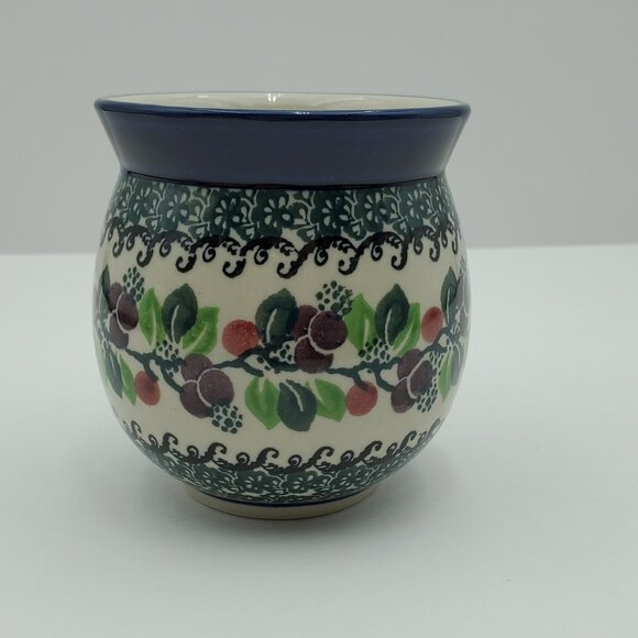 Polish Pottery Burgundy Berry Bubble Mug Purple Red Berries Green Accents - Picture 4 of 9